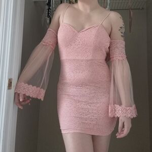 Pink Lace Off-Shoulder Dress
